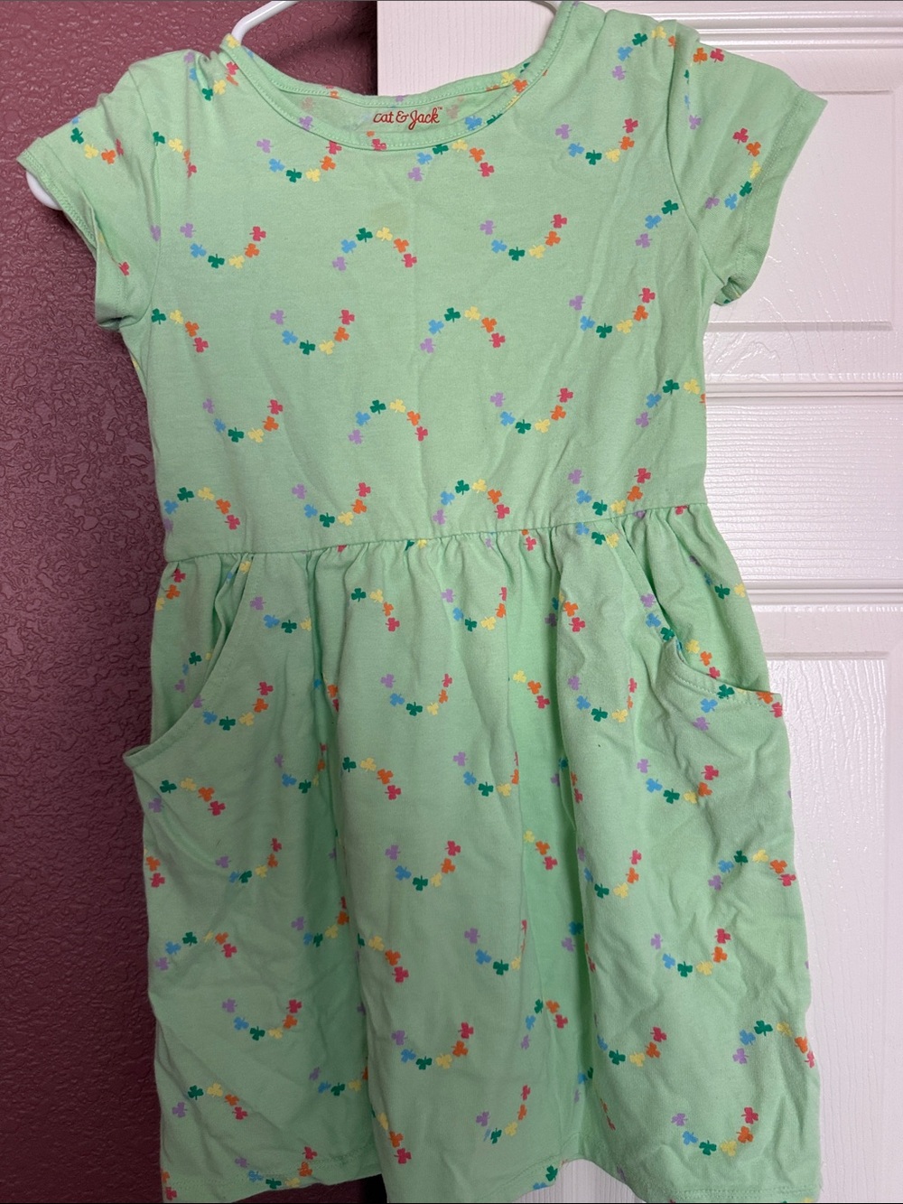 Cat & Jack Light Green Floral Pocket Dress